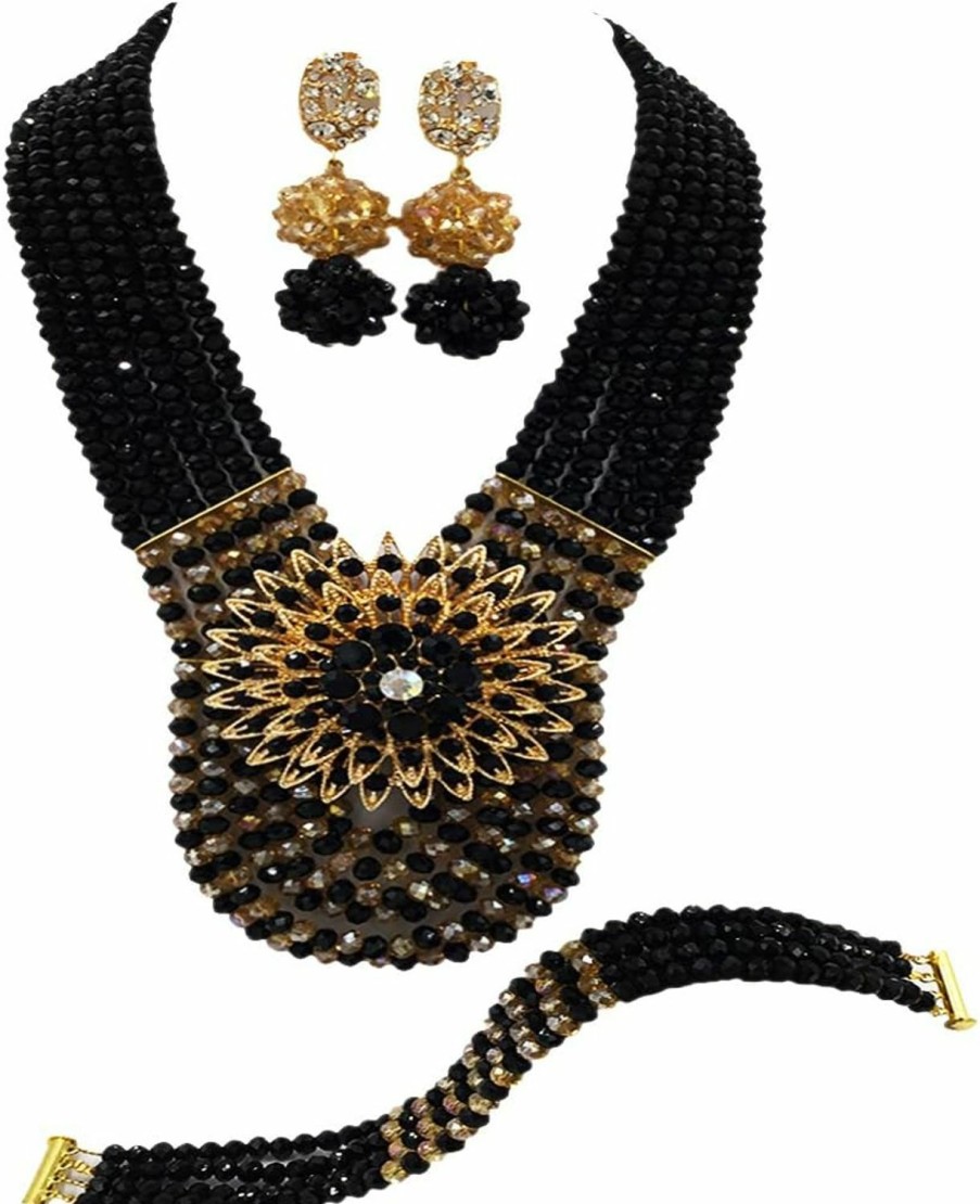 aczuv Aczuv Women'S Fashion Beaded Crystal Nigerian Bridal Wedding Party Necklace African Beads Jewelry Set Jewelry Sets