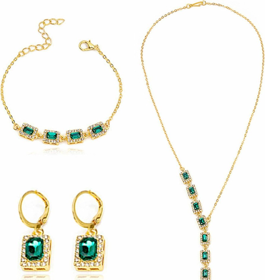 Dcfywl731 Dcfywl731 Gold And Green Jewelry For Women Emerald Green Double Hook Earrings Prom Jewelry Sets Sage Green Velvet Green Jewelry Set Green Vintage 20S Jewelry Holiday Gift Jewelry Sets