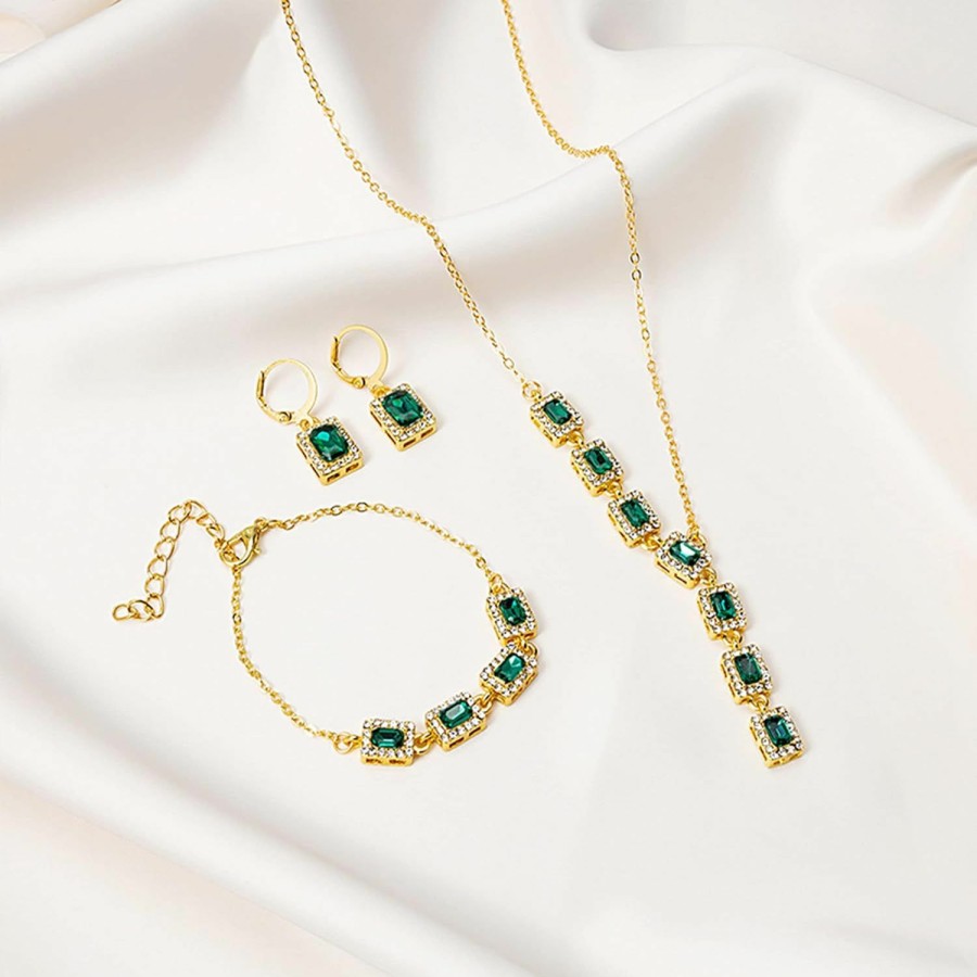 Dcfywl731 Dcfywl731 Gold And Green Jewelry For Women Emerald Green Double Hook Earrings Prom Jewelry Sets Sage Green Velvet Green Jewelry Set Green Vintage 20S Jewelry Holiday Gift Jewelry Sets