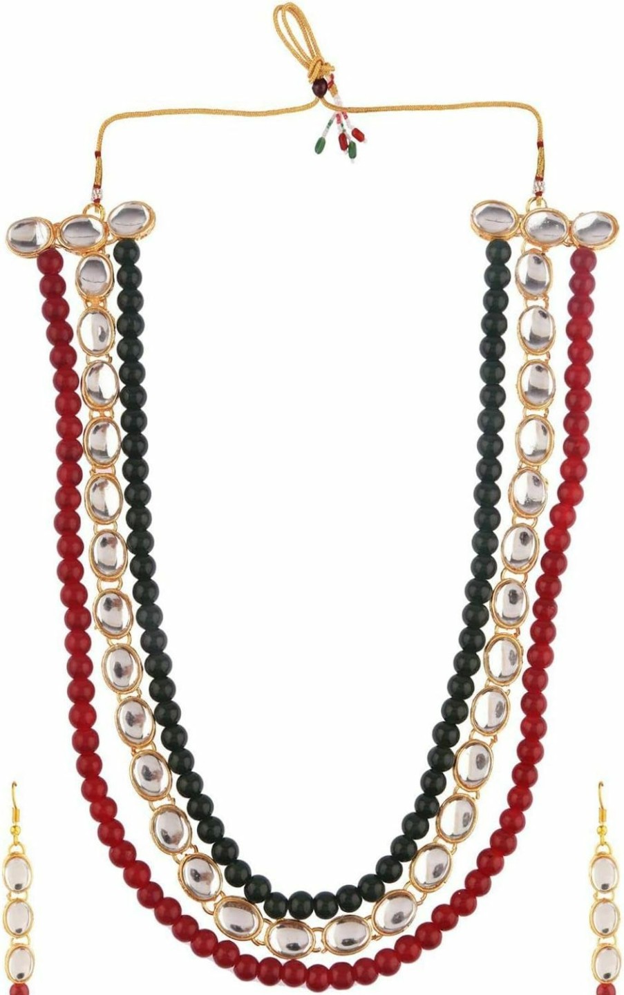 Efulgenz Efulgenz Beaded Neckalce Set Faux Pearls Crystal Kundan Multi Layered Strand Necklace Linear Earrings Indian Jewellerywedding Jewelleryset For Women Jewelry Sets