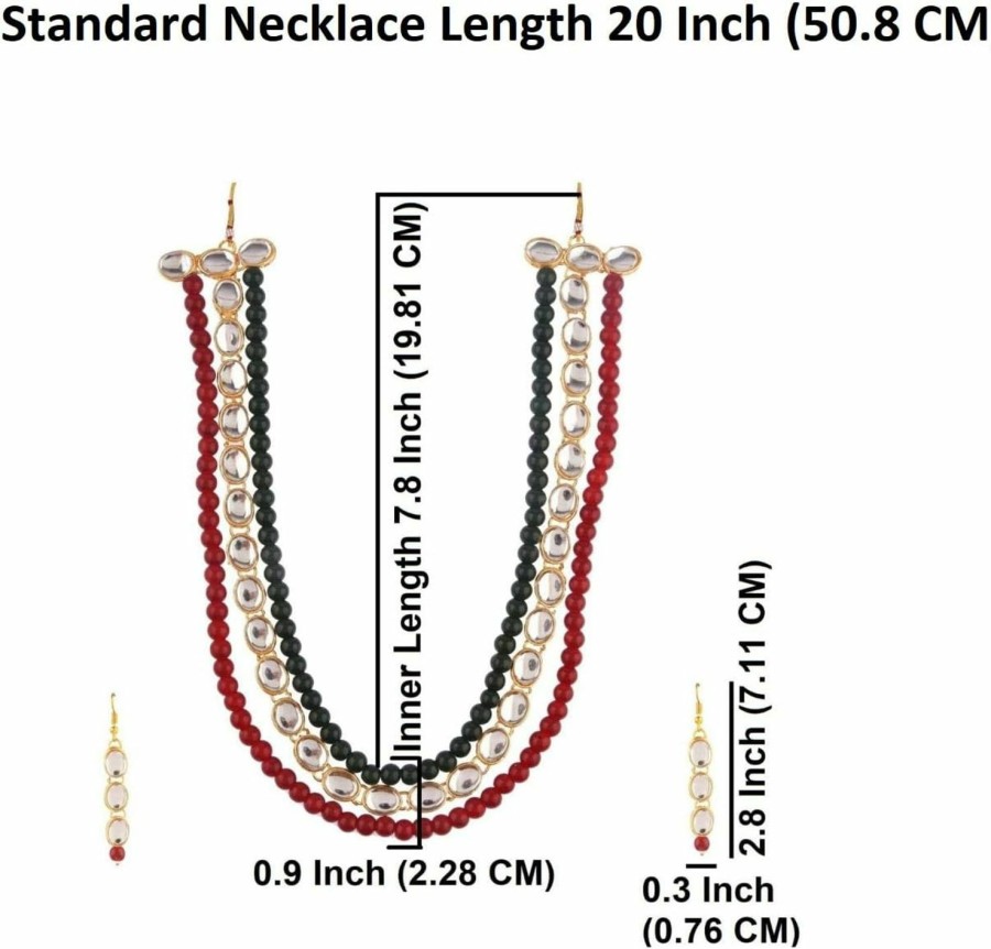 Efulgenz Efulgenz Beaded Neckalce Set Faux Pearls Crystal Kundan Multi Layered Strand Necklace Linear Earrings Indian Jewellerywedding Jewelleryset For Women Jewelry Sets