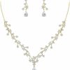 EVER FAITH Ever Faith Gorgeous Wedding Jewelry Set For Bridal White Teardrop Round Cz Flower Cluster Vine Necklace Earrings Set Jewelry Sets