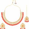 Efulgenz Efulgenz Indian Jewelry Choker Kundan Crystal Floral Necklace Earrings Maang Tikka Head Chain Bollywood Wedding Bridal Set Jewelry Sets