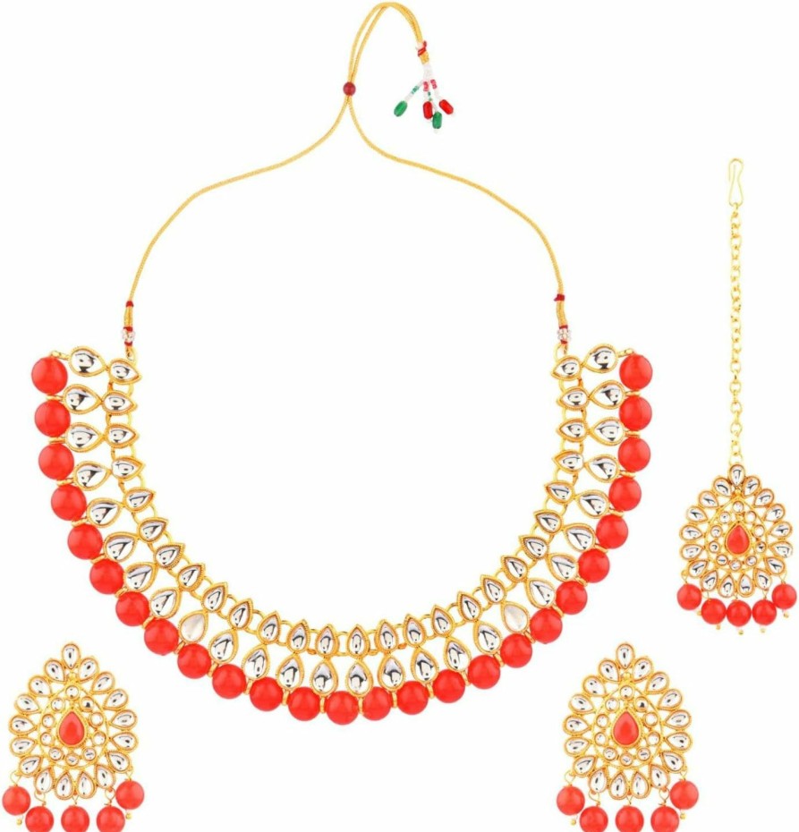 Efulgenz Efulgenz Indian Jewelry Choker Kundan Crystal Floral Necklace Earrings Maang Tikka Head Chain Bollywood Wedding Bridal Set Jewelry Sets