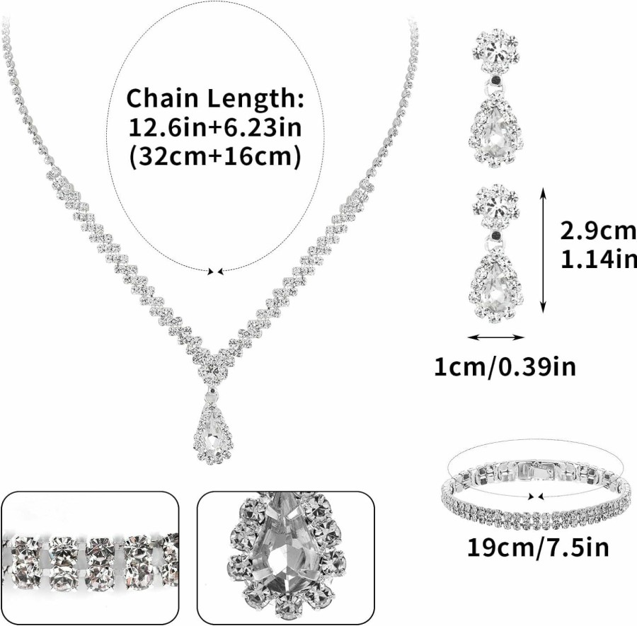 Yolev Yolev Bride Wedding Jewelry Set Wedding Rhinestones Necklaces Bridal Crystal Teardrop Dangle Earrings And Bracelet Bridesmaid Jewelry Accessories For Prom Costume Accessories Jewelry Sets