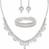 Urieo Urieo 3 Pcs Pearl Bridal Jewelry Set Silver Rhinestone Necklace Drop Earrings Bangle Bracelet Elegant Costume Wedding Jewelry Accessories Prom Party For Women Bridal Jewelry Sets