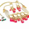 GENERIC Andywars Fashion Kundan Choker Necklace Set With Earrings For Women And Girls, Beads Jewelry, Indian Jewelry Set, Long Earrings, Red Color, Green Color, Pink Color, Blue Color Necklaces Jewelry Sets