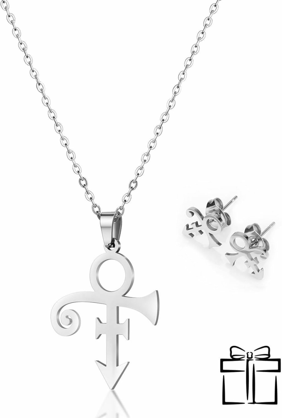 Xnufgpo Xnufgpo Princes Symbols Necklace Stud Earring Set Pendant Artist Love Symbol Memorial Love Necklace Earrings Birthday Gift Jewelry Sets