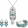 QHYDZ Qhydz Turquoise Jewelry Set - 3 Pcs Set Turquoise Necklace Turquoise Pendant Tassel Earrings Turquoise Bracelet Jewelry Sets