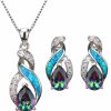 Hermosa Hermosa Opal Jewelry Set Women Pendant Necklace Stud Earrings Sapphire Rainbow Mystic Topaz With 18\" Chain Jewelry Sets