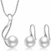 OneSight Sterling Silver Freshwater Cultured Pearl Drop Earrings Necklace Set For Women, Aaa+ Quality Pearl Necklace Earrings Dangle Hypoallergenic Jewelry Jewelry Sets