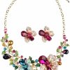 Hamer Wedding Jewelry Sets For Brides Multi-Color Crystal Flowers Choker Gothic Necklace And Earrings Sets Costume Jewelry For Women Jewelry Sets