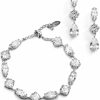 Mariell Mariell Silver Zirconia Crystal Wedding Bracelet & Earrings Set For Women, Jewelry For Bride, Bridesmaid Jewelry Sets