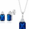 MAX + STONE Max + Stone Sterling Silver Simulated Blue And White Sapphire Emerald Cut Pendant Necklace And Stud Earring Jewelry Set Jewelry Sets