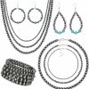 CASDAN Casdan 7 Pcs Navajo Pearl Necklace Western Jewelry Set For Women Including Cowgirl Vintage Multilayer Beaded Choker Necklace Navajo Turquoise Dangle Earrings Stretch Navajo Bracelets Bohemian Turquoise Jewelry Jewelry Sets