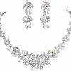 BriLove Brilove Women'S Wedding Bridal Crystal Cream Simulated Pearl Cluster Leaf Vine Hibiscus Flower Collar Necklace Dangle Earrings Set Jewelry Sets