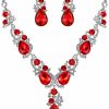 BriLove Brilove Women'S Wedding Bridal Crystal Multi Teardrop Cluster Statement Necklace Dangle Earrings Set Jewelry Sets