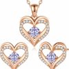 CDE Cde Jewelry Sets For Women Love Heart Pendant Necklaces Earrings, 925 Sterling Silver With Birthstone Zirconia, Mother'S Day Christmas Birthday Anniversary Valentine'S Day Jewelry Gifts For Women Mom Girls Wife Girlfriend Her Jewelry Sets