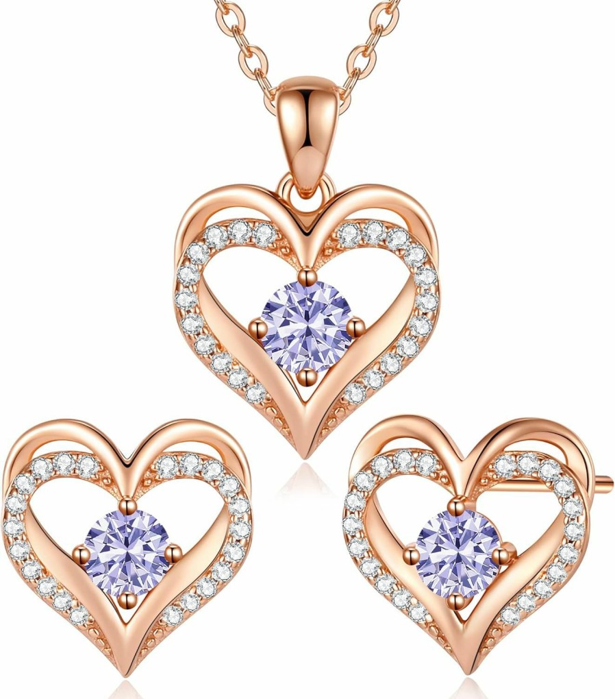 CDE Cde Jewelry Sets For Women Love Heart Pendant Necklaces Earrings, 925 Sterling Silver With Birthstone Zirconia, Mother'S Day Christmas Birthday Anniversary Valentine'S Day Jewelry Gifts For Women Mom Girls Wife Girlfriend Her Jewelry Sets