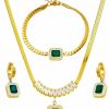 CREATIVE GIFT Necklace Set With Square Shaped Green Emerald, Gift Set For Women, 3 Pcs Emerald Jewelry Set, With Necklace/Bracelet/Earrings, Womens Day Birthday Wedding, Gift For Brides Mom Wife Etc. Jewelry Sets