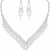 Unicra Unicra Silver Bride Wedding Jewelry Sets Crystal Bridal Necklace Earrings Set Rhinestone Costume Jewelry Set Prom Choker Necklace For Women And Girls Jewelry Sets