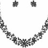 EVER FAITH Ever Faith Bridal Austrian Crystal Jewelry Set, Elegant Cluster Flower Leaf Necklace Earrings Set For Women Jewelry Sets