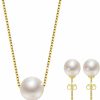 Aocelly Single Pearl Necklace Earrings Set Silver Gold/Rhodium Plated, Classic Silver Jewelry Set Gifts For Wedding/Birthday Jewelry Sets