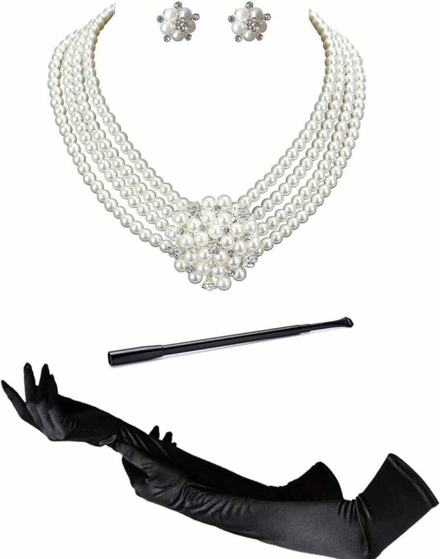 Zivyes Zivyes Audrey Hepburn Holly Golightly Breakfast At Tiffanys Costume Accessory Necklace Gloves Holder Jewelry Sets