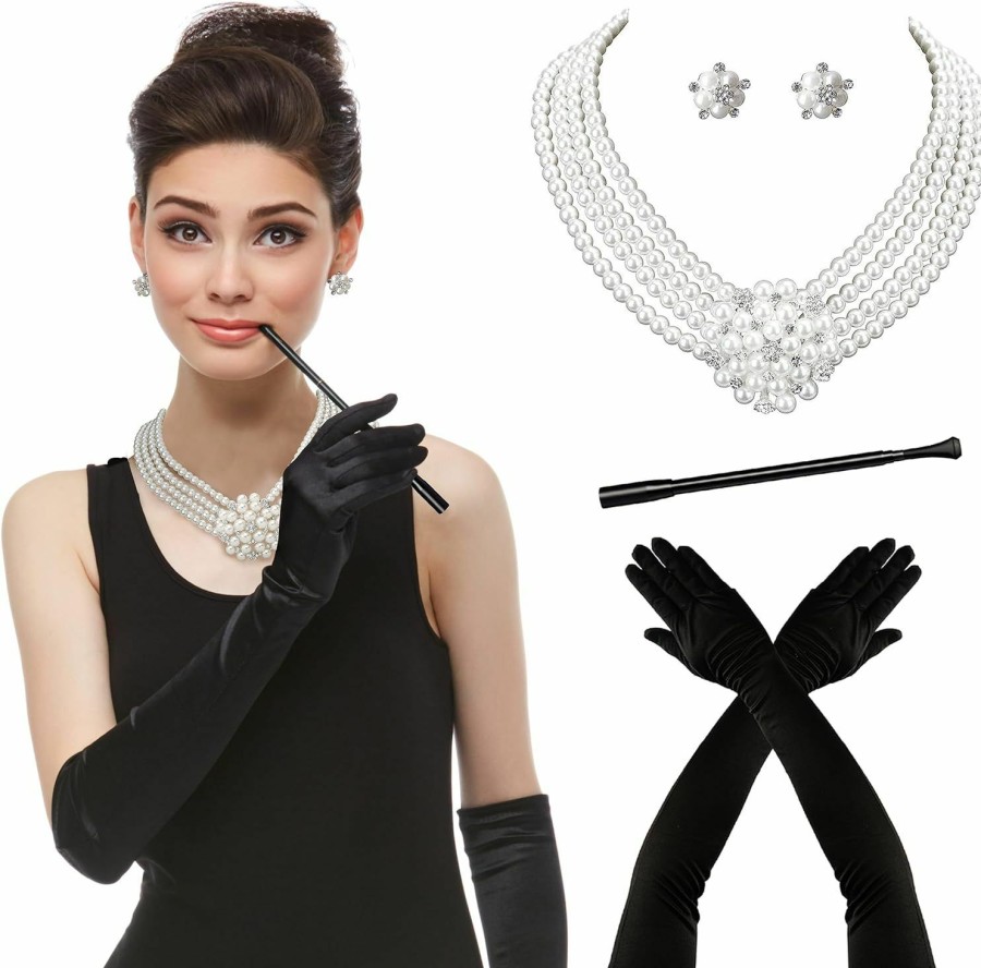 Zivyes Zivyes Audrey Hepburn Holly Golightly Breakfast At Tiffanys Costume Accessory Necklace Gloves Holder Jewelry Sets