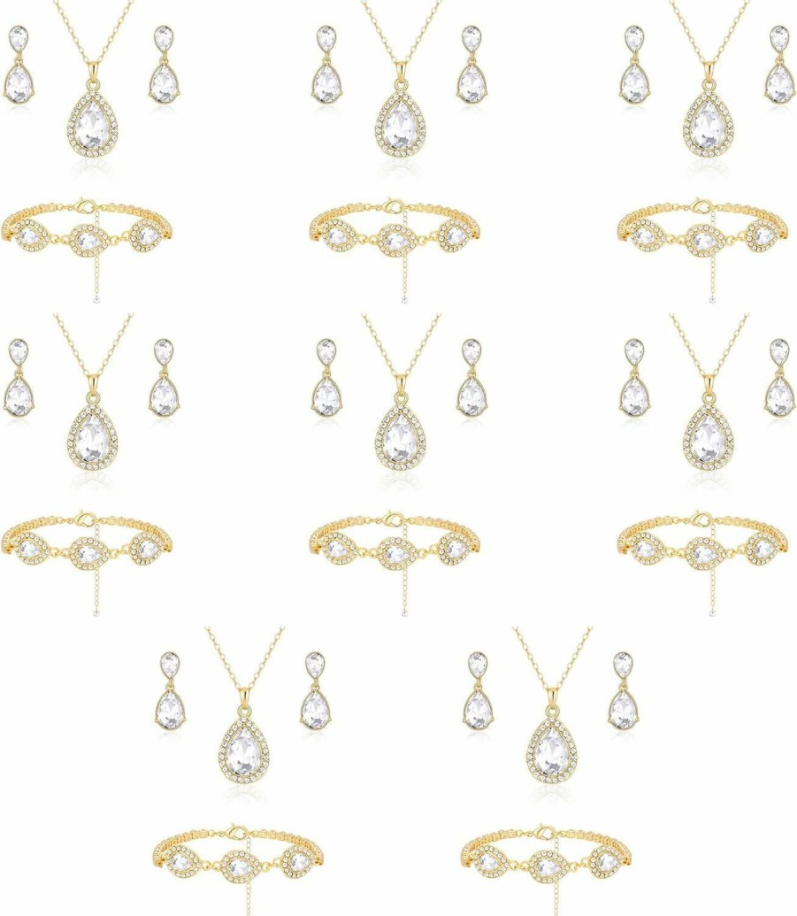 OTTFF Ottff Teardrop Jewelry Set For Bridal Bridesmaid,18K Gold Or Rose Gold Or Silver Plated Necklace Earrings Bracelet Set For Wedding Gift Jewelry Sets