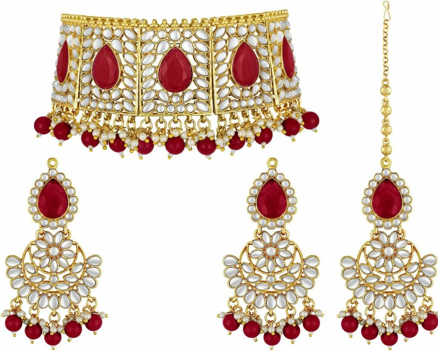 Aheli Aheli Faux Pearl Choker Necklace With Earrings Indian Traditional Bollywood Jewelry Set For Women & Girls Jewelry Sets