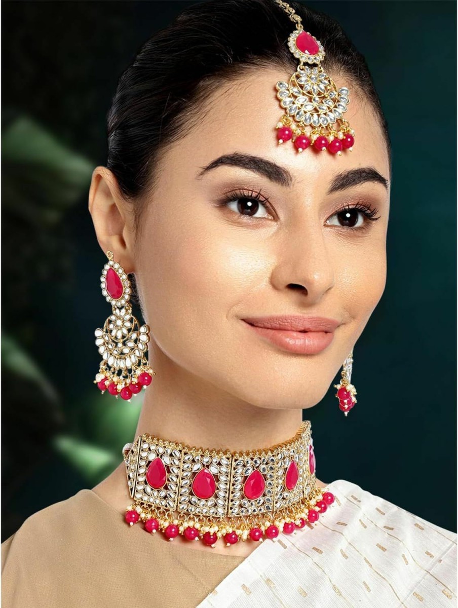 Aheli Aheli Faux Pearl Choker Necklace With Earrings Indian Traditional Bollywood Jewelry Set For Women & Girls Jewelry Sets