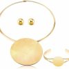 Yinkin 3 Pcs African Jewelry Sets Gold Choker Earrings Bracelet, African Collar Statement Necklace, Stud Earrings, Open Hoop Bracelet For Nigerian Costume Party Jewelry Accessories For Halloween Women Girls Jewelry Sets