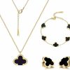 kepozn Kepozn Lucky Clover Sets 18K Gold Plated Stainless Steel Crystal Pendant, Necklace Lucky Clover Bracelet, Earrings Fashion Simple Jewelry For Women Girls Jewelry Sets