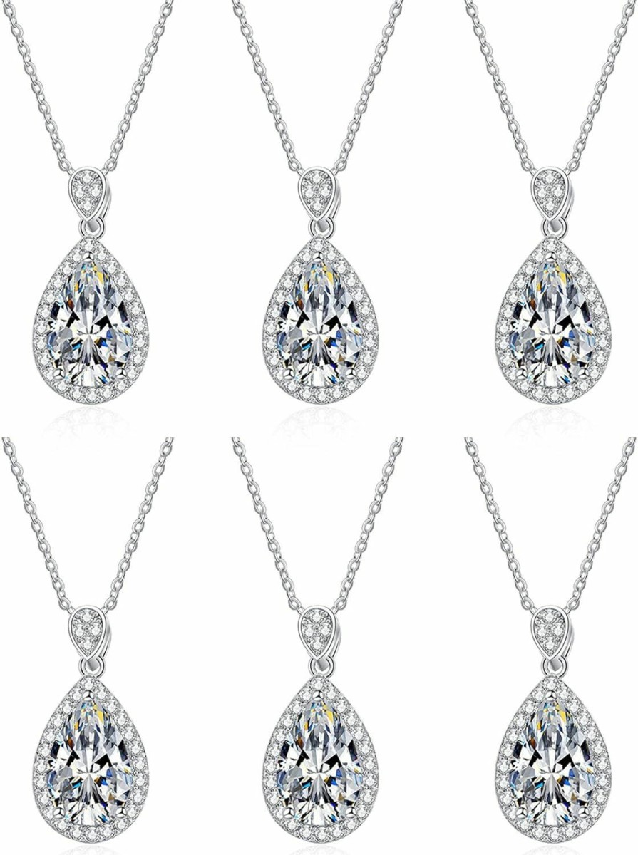 DHQH Dhqh Bridesmaid Proposal Gifts Cz Tearsdrop Earrings Necklace Set Crystals Pendant Necklaces Jewelry Sets For Bridal Bridesmaids Prom Wedding Jewelry Sets