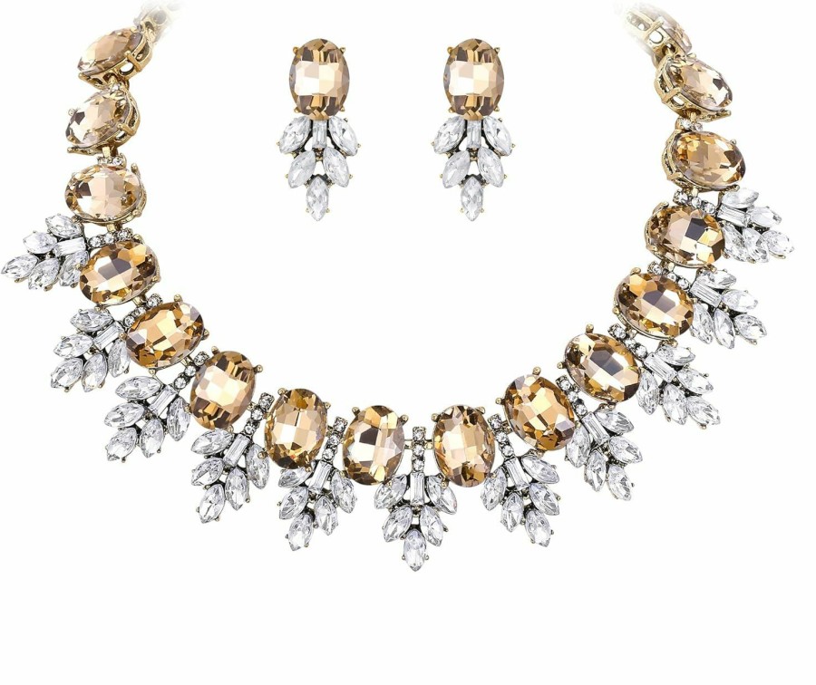 EVER FAITH Ever Faith Costume Crystal Marquise Statement Jewelry Set, Vintage Oval Rhinestone Choker Pendant Necklace Earrings Set For Women Jewelry Sets