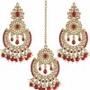 I Jewels I Jewels 18K Gold Plated Indian Wedding Beaded Kundan Studed Ethnic Stylish Party Wear Earring Set With Maang Tikka For Women Jewelry Sets