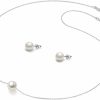 Gifytel Bridesmaids Gifts Single Pearl Necklace Silver Stud Earrings Gift Floating Pendant 8-9Mm Simple Chain Jewelry Set For Women Maid Of Honor Girls Gifts For Her Jewelry Sets