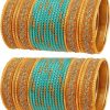 Touchstone Touchstone Indian Bollywood Awesome Ethnic Style Golden Glitters Sequins Textured Vintage Colors Exotic Designer Jewelry Bangle Bracelets Choora Set For Women. Jewelry Sets