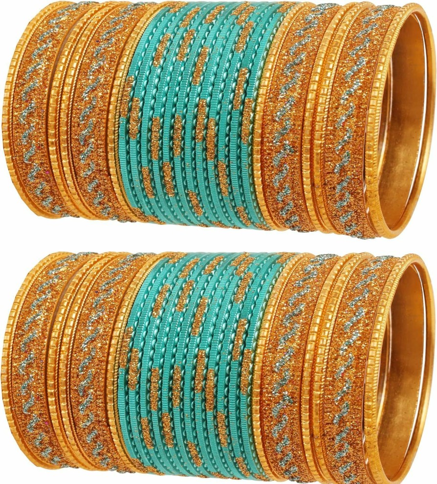 Touchstone Touchstone Indian Bollywood Awesome Ethnic Style Golden Glitters Sequins Textured Vintage Colors Exotic Designer Jewelry Bangle Bracelets Choora Set For Women. Jewelry Sets