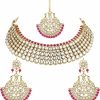 Aheli Aheli Kundan Pearl Royal Rani Pink Choker Necklace With Chandbali Earring Maang Tikka Indian Traditional Bollywood Wedding Jewelry Set For Women Girls Jewelry Sets