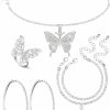 Yinkin Yinkin 4 Pcs Butterfly Jewelry Set For Women Girls Crystal Butterfly Pendant Necklace Rhinestone Chain Necklace Sparkly Hoop Earrings Shiny Bracelet And Adjustable Butterfly Ring For Party Jewelry Sets