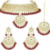 Aheli Aheli Indian Traditional Maang Tikka With Kundan Necklace Earrings Set Ethnic Wedding Party Designer Jewelry For Women Jewelry Sets