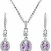 B. BRILLIANT B. Brilliant Sterling Silver Genuine Or Synthetic Gemstone Oval Halo Pendant Necklace & Dangle Earrings Jewelry Set For Women Girls With Box Jewelry Sets