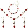 DIVINA VITAE 3Pcs Set Red Rose Jewelry - Rose Flower Pendant Necklace, Bracelet Dangle Earrings. Jewelry Sets For Women And Girls Wedding Prom Rose Necklace Valentine'S Day Red Jewelry Birthday Party Red Necklace Jewelry Sets