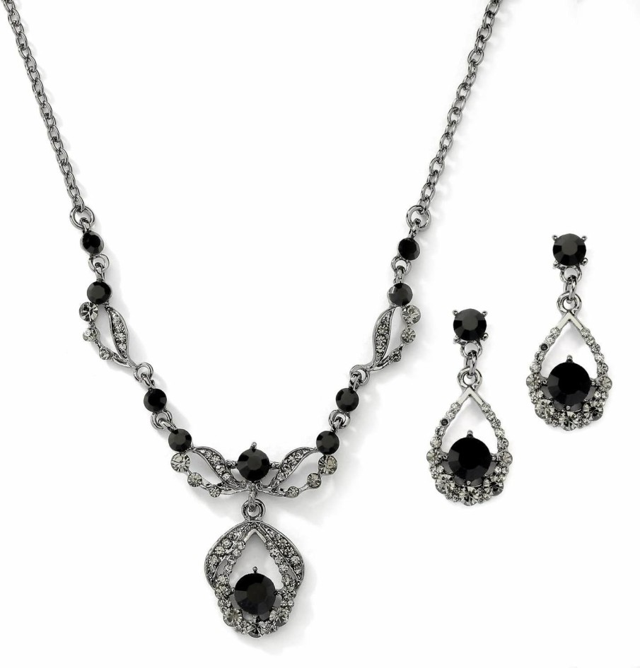 Mariell Mariell Jet Black Vintage Crystal Necklace And Earrings Wedding Jewelry Set For Brides, Bridesmaids, Prom Jewelry Sets