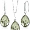 Gem Stone King Gem Stone King 925 Sterling Silver Green Prasiolite Pendant And Earrings Jewelry Set For Women (19.50 Cttw, Pear Shape 16X12Mm, With 18 Inch Silver Chain) Jewelry Sets