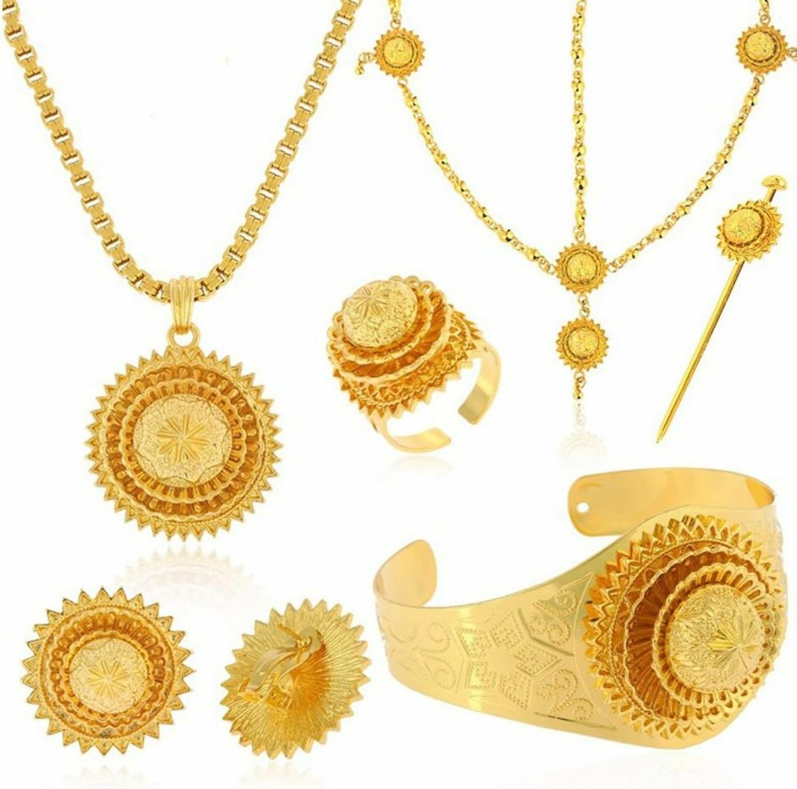 Ethlyn Big Size Six Pcs Jewelry Sets For Ethiopian Habesha Gold Color Women Wedding Party Jewelry Jewelry Sets