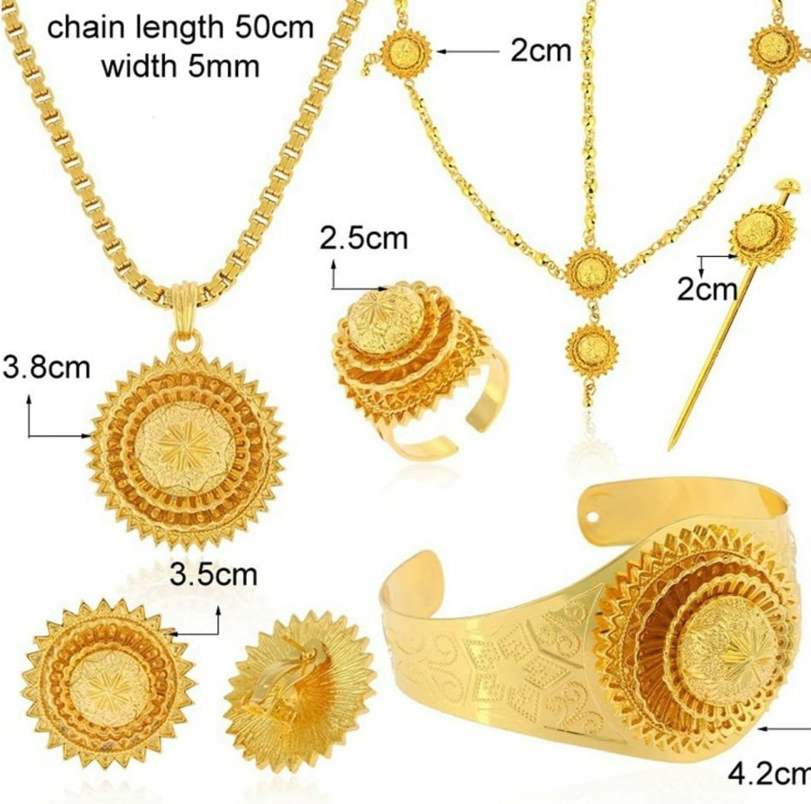 Ethlyn Big Size Six Pcs Jewelry Sets For Ethiopian Habesha Gold Color Women Wedding Party Jewelry Jewelry Sets