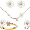 BelugaDesign Belugadesign Daisy Jewelry Set | Cute Kawaii Floral Charms For Women Teens Girls | Matching Necklace Earrings Bracelet Ring | Wedding Summer Spring Fashion April Birth | Gold Yellow Silver Collection Jewelry Sets